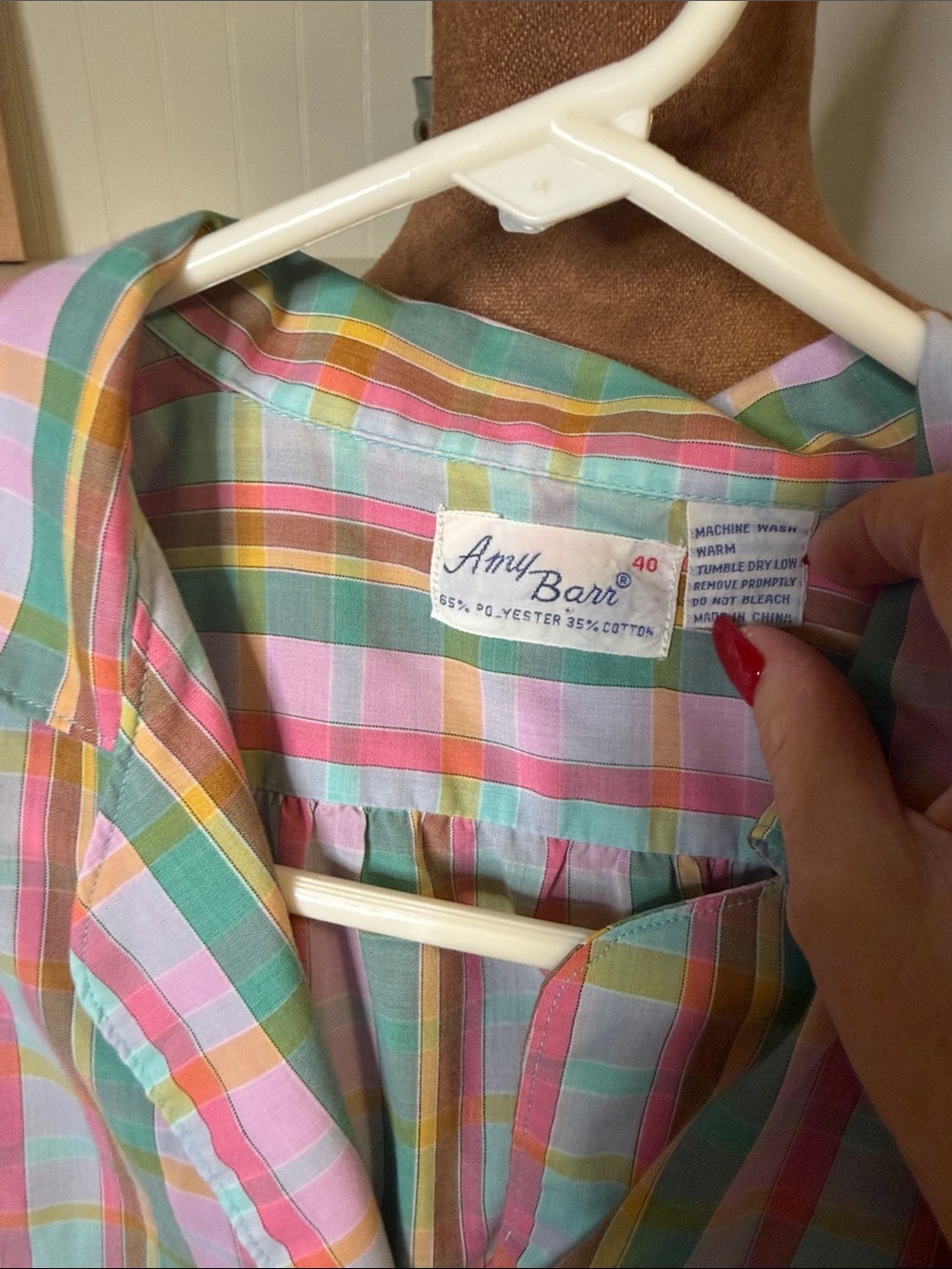 Vintage Pastel Plaid Short-Sleeve Shirt - Pink, Blue & Green - Picture 2 of 3